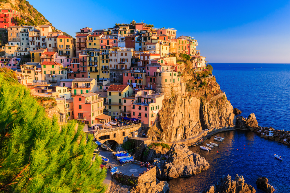 Beautiful views of the multi-colored houses in Cinque Terre, Italy  