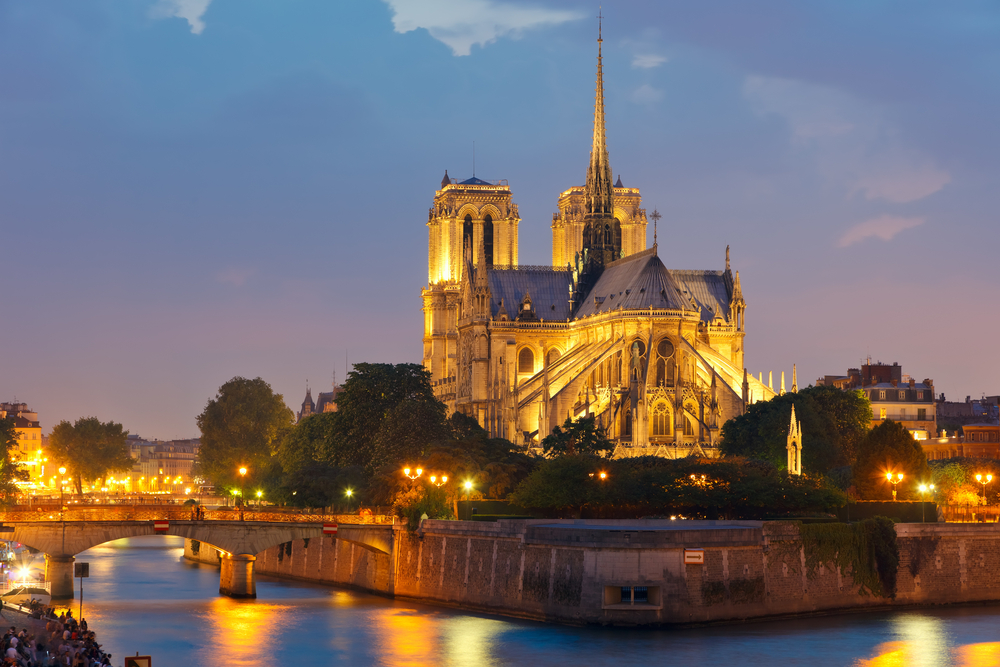 Notre Dame Cathedral at night. 