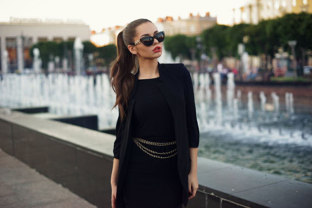 Woman wearing a black dress